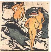 Ernst Ludwig Kirchner Bathing women between white rocks oil painting reproduction